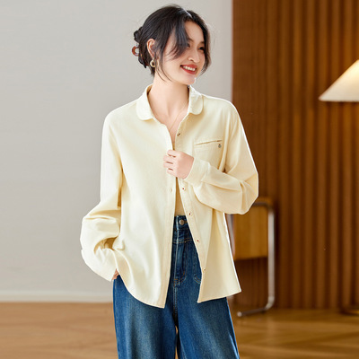 全棉加厚磨毛灯芯绒衬衫女长袖