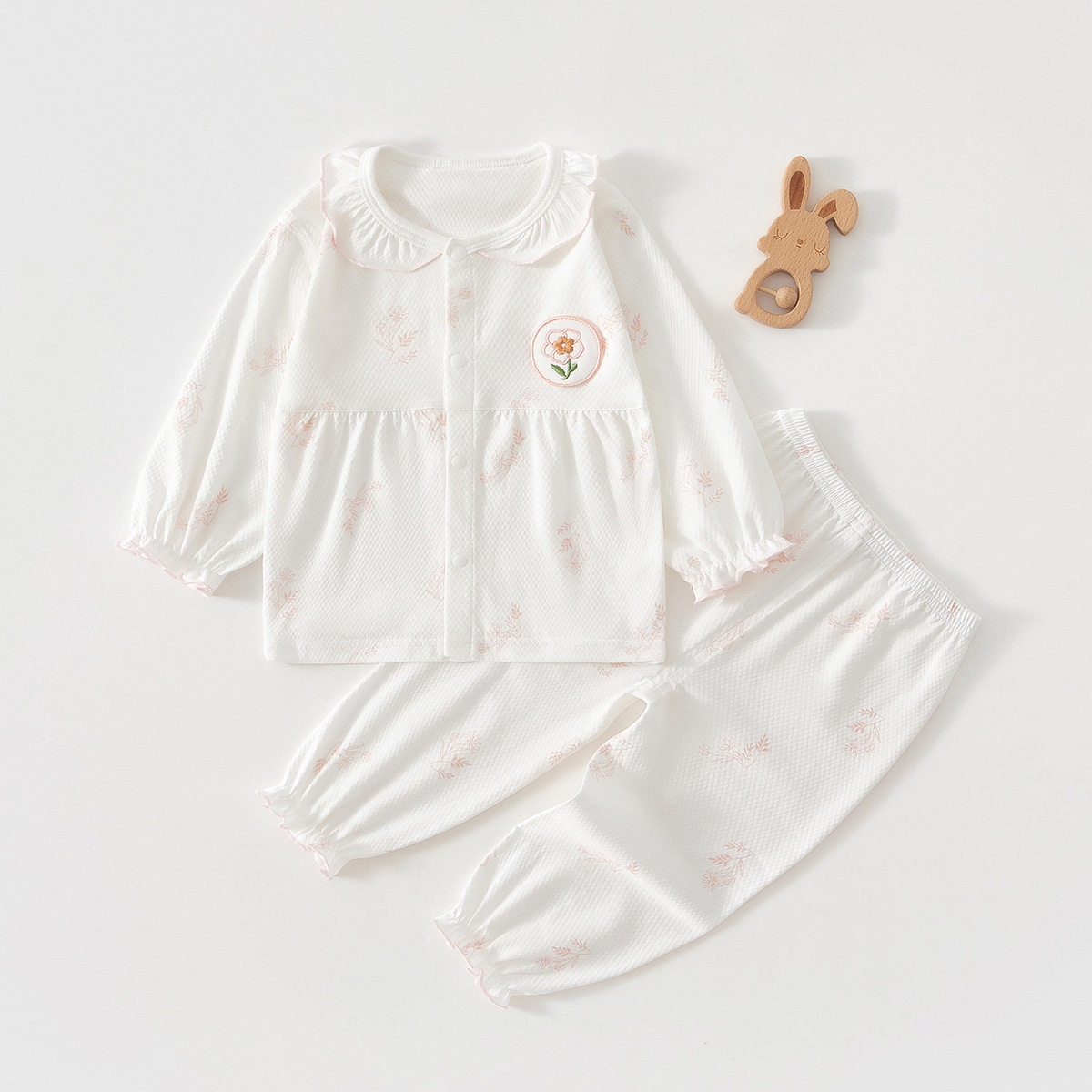 夏季套装纯棉薄款女童空调服分体衣服婴儿夏装长袖家居服可爱睡衣