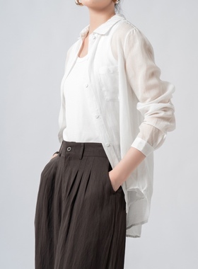 PAN天丝亚麻乔其纱半透衬衣防晒衫