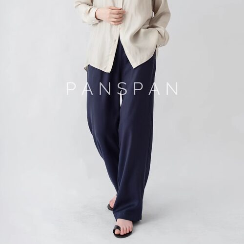 PAN夏季新款重磅斜纹100天丝直筒裤舒适透气松紧腰防晒防蚊长裤