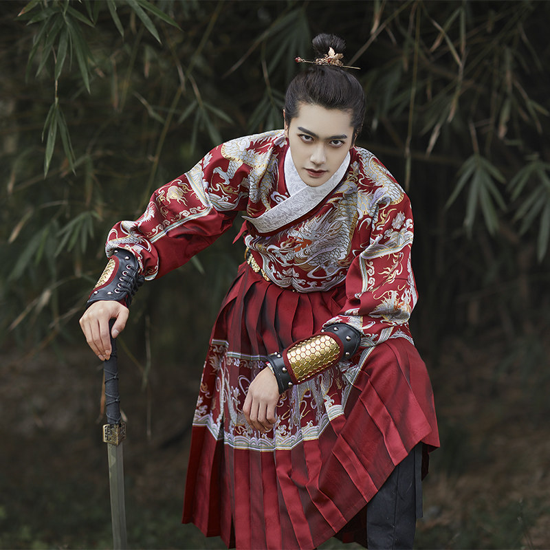 MO QIANYAN의 오리지널  FEIYU 양복 남자 스티커 중국식 모조 메이크업 꽃무늬 금단 의상 양궁 비후행 비전통 의상