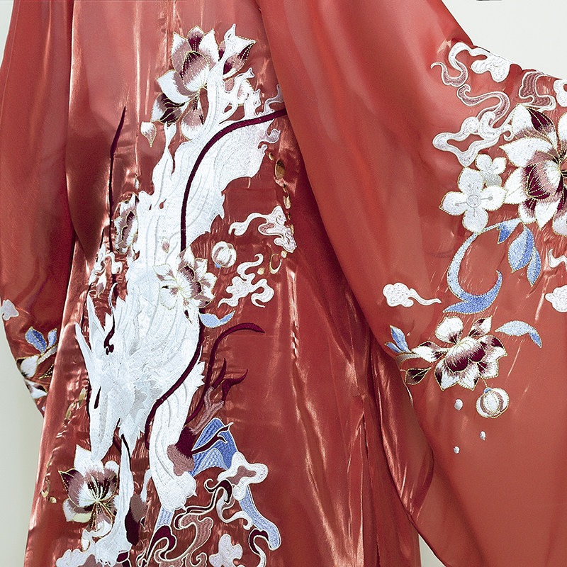 MO QIANYAN [KUI MULANG]  HANFU 남성 오리지널 디자인 자수 크로스 칼라 6미터 스커트 대형 소매 셔츠 정장