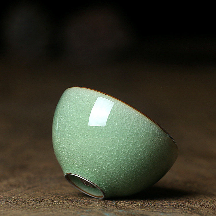 龙泉功夫茶具青瓷品茗杯哥窑百圾碎茶盏王文鱼籽纹手工杯小茶杯子