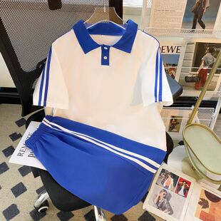 夏季学生套装女新款学院风宽松初高中生polo衫校园运动短裤两件套