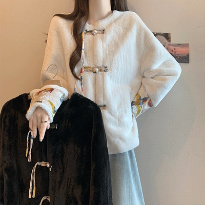 实拍2025秋冬新款大码女装国风仿水貂绒时尚皮毛一体皮草开衫外套