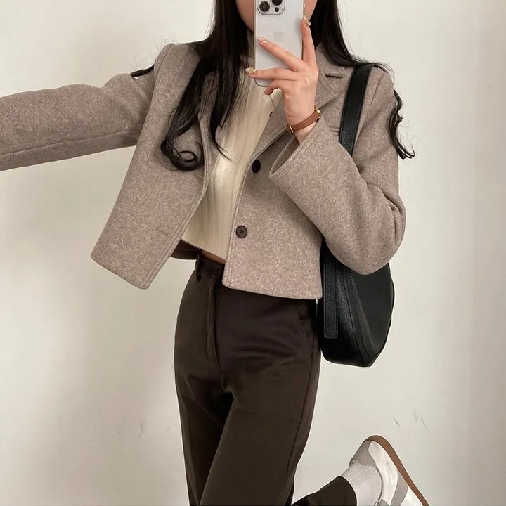 chic 韩国冬季复古简约高级西装领单排扣加厚短款毛呢子西装外套,女装/女士精品,西装,淘宝优惠券,粉丝福利购,淘宝优惠卷