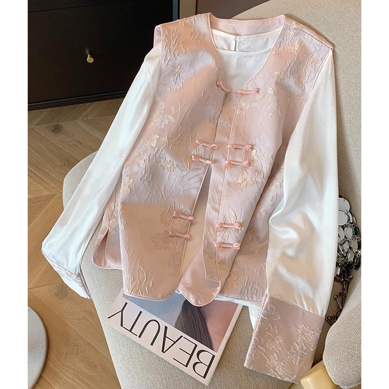 粉色提花刺绣盘扣马甲套装女2025秋季新款国风温柔气质T恤两件套,女装/女士精品,马夹,淘宝优惠券,粉丝福利购,淘宝优惠卷