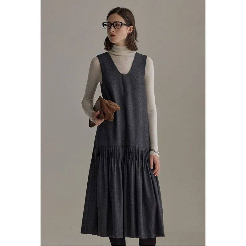 原版质量-羊毛复古图通勤混色V领无袖叠穿背心长裙女2026春,女装/女士精品,连衣裙,淘宝优惠券,粉丝福利购,淘宝优惠卷