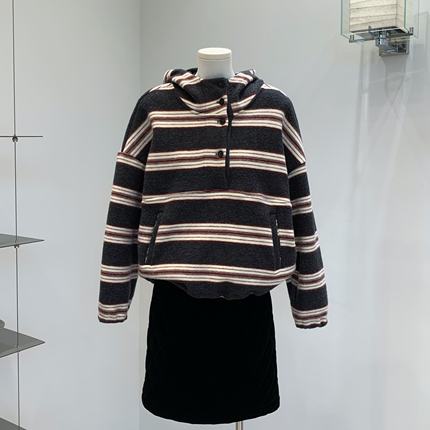 cookadaily人鱼 韩系加绒保暖宽松连帽百搭条纹撞色套头卫衣外套
