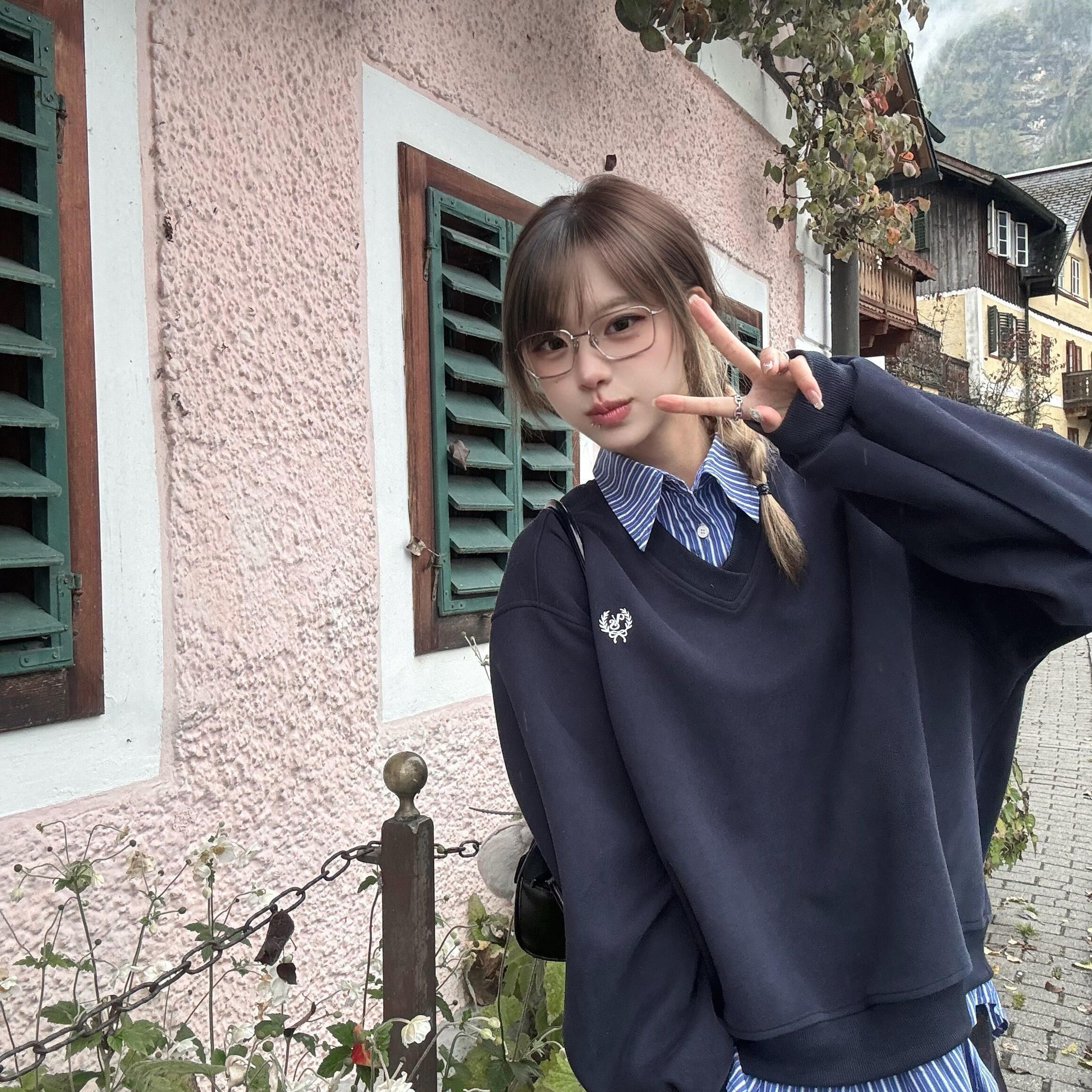 纯棉华棉   加绒加厚假两件卫衣女秋冬韩系慵懒长袖上衣