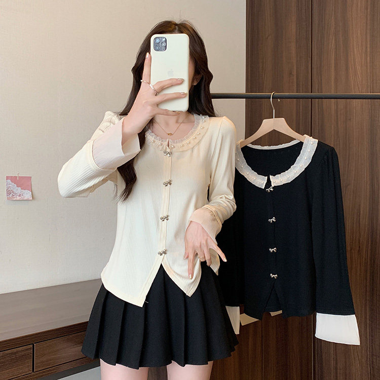 实拍2026春季新款大码胖mm钉珠蕾丝边小衫法式高级感小香风针织衫,女装/女士精品,大码内搭,淘宝优惠券,粉丝福利购,淘宝优惠卷