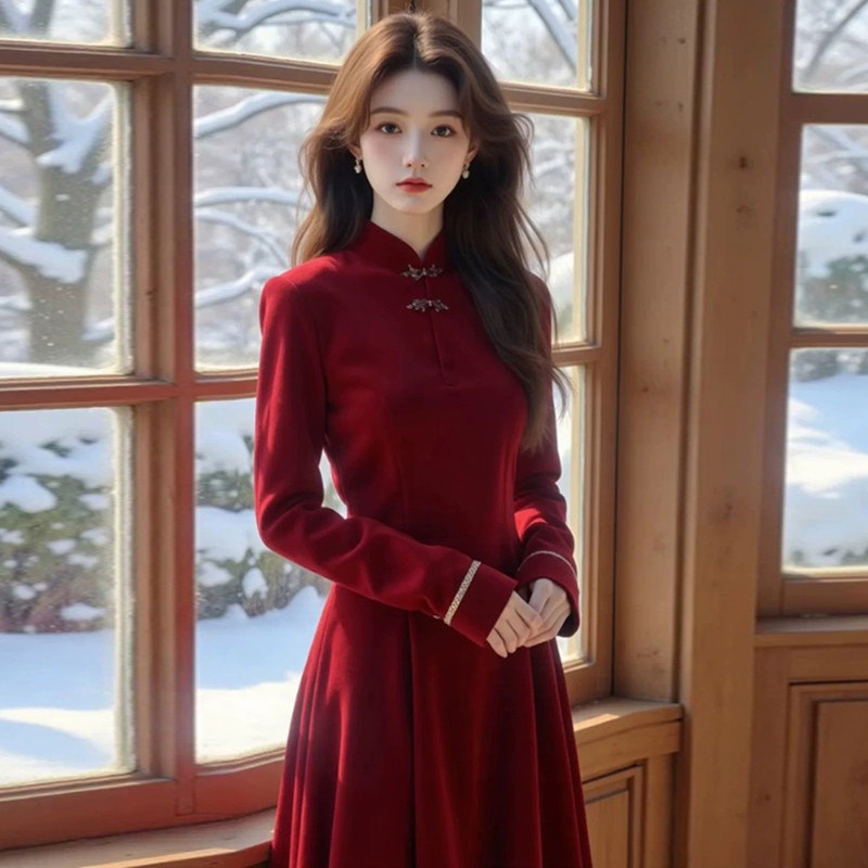 2026春新款新中式红色气质丝绒国风裙子,女装/女士精品,连衣裙,淘宝优惠券,粉丝福利购,淘宝优惠卷