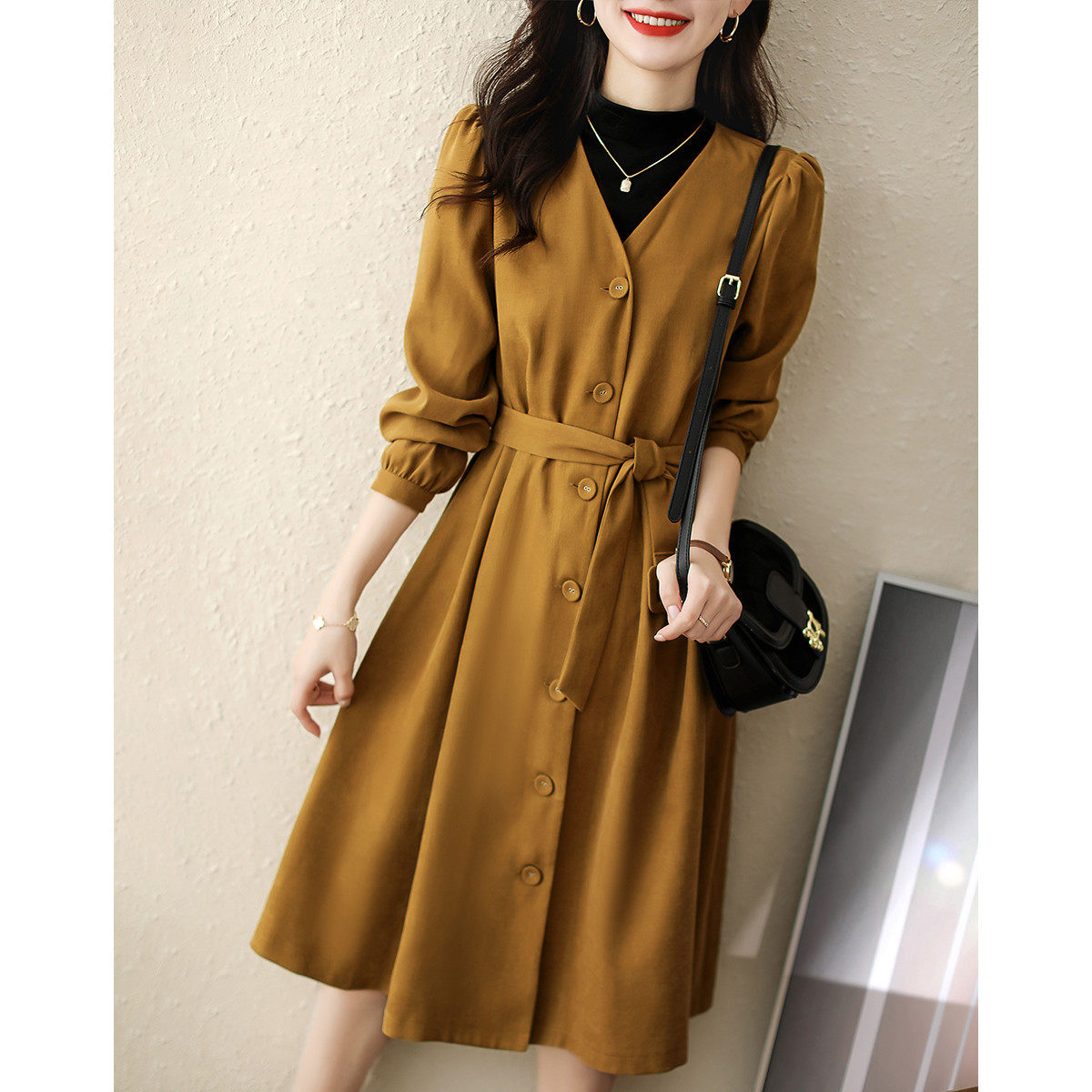 2024冬季新款时尚复古气质商务通勤休闲假两件收腰显瘦圆领连衣裙,女装/女士精品,连衣裙,淘宝优惠券,粉丝福利购,淘宝优惠卷
