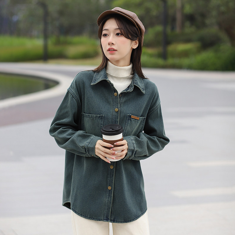 复古加绒牛仔衬衫外套女港风冬季加厚保暖内搭叠穿上衣潮,女装/女士精品,短外套,淘宝优惠券,粉丝福利购,淘宝优惠卷