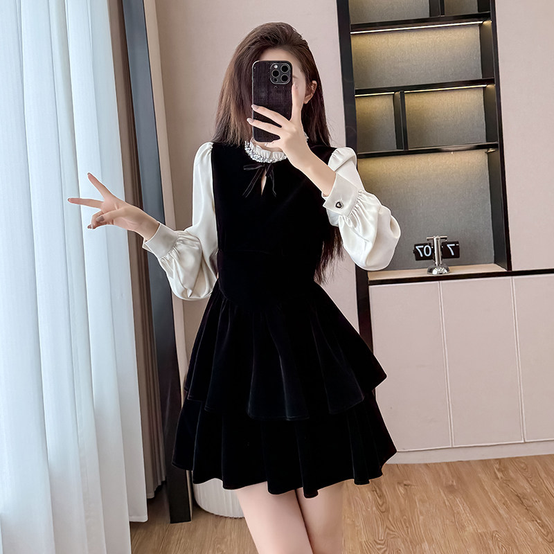 实拍2026赫本风小黑裙假两件连衣裙女季气质韩系蓬蓬蛋糕裙子,女装/女士精品,连衣裙,淘宝优惠券,粉丝福利购,淘宝优惠卷