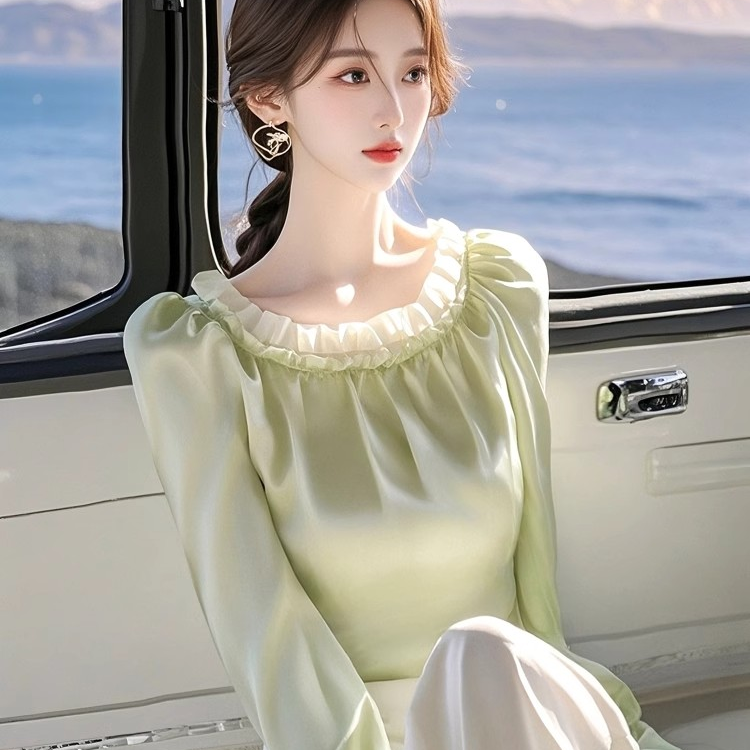 法式气质高级感内搭小衫衬衣2025春季超好看独特漂亮绿色缎面衬衫,女装/女士精品,蕾丝衫/雪纺衫,淘宝优惠券,粉丝福利购,淘宝优惠卷