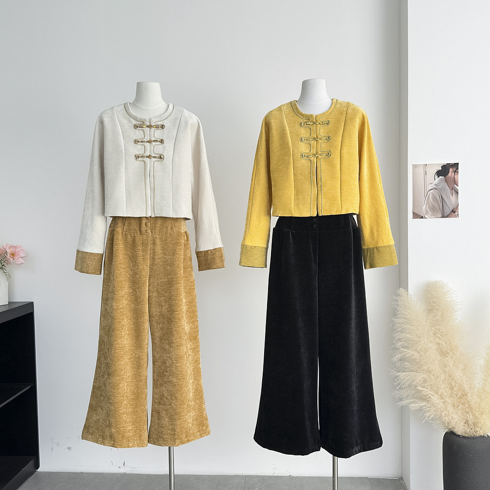 周粥花好月圆2025秋季新款新中式乔琪绒盘扣外套裤子套装,女装/女士精品,其它制服/套装,淘宝优惠券,粉丝福利购,淘宝优惠卷