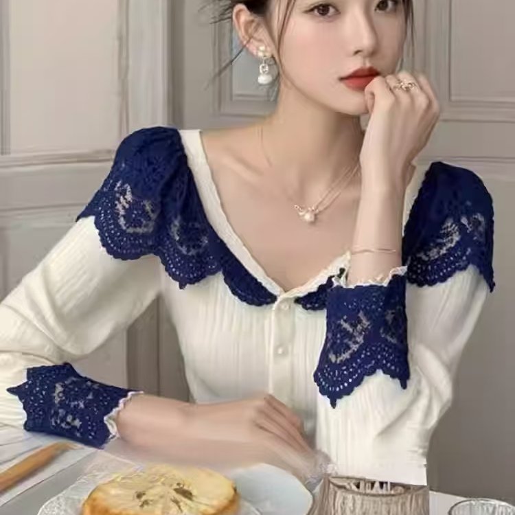 高级设计感2025秋冬拼接撞色针织V领气质温柔内搭独特别致上衣女