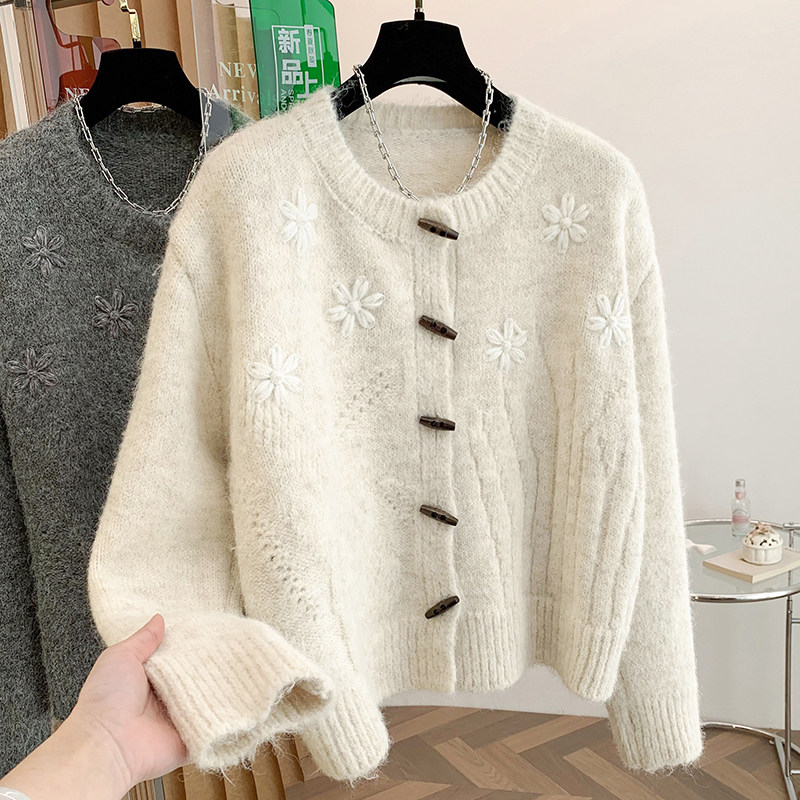 花朵刺绣针织开衫女韩系温柔风外套软糯慵懒风毛衣文艺复古风秋冬,女装/女士精品,毛针织衫,淘宝优惠券,粉丝福利购,淘宝优惠卷