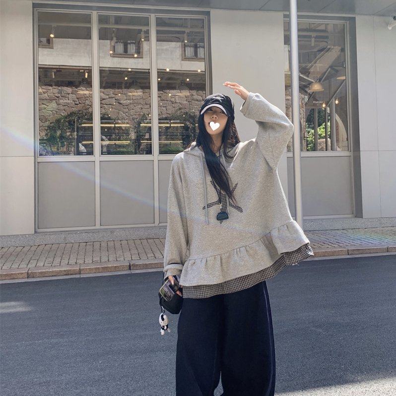 实拍实价 美式复古设计感贴布刺绣拼接格子连帽卫衣,女装/女士精品,卫衣/绒衫,淘宝优惠券,粉丝福利购,淘宝优惠卷