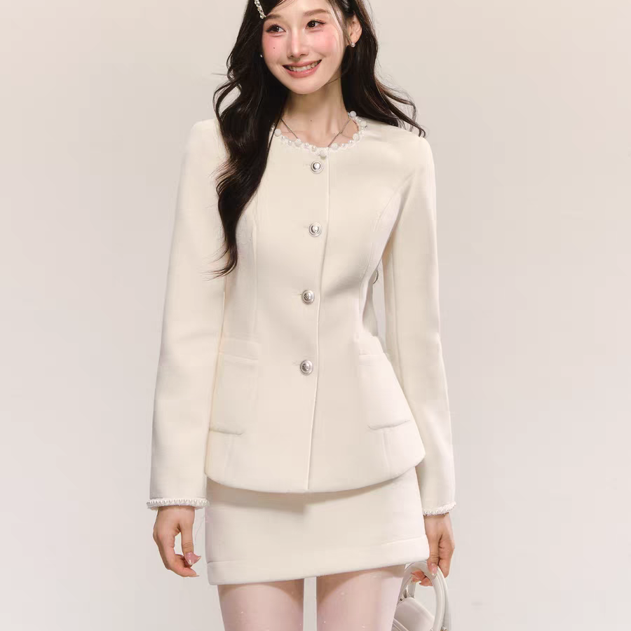 QDQD MIU系千金感毛呢外套珍珠圆领收腰显瘦设计秋冬半身裙两件套,女装/女士精品,时尚套装,淘宝优惠券,粉丝福利购,淘宝优惠卷