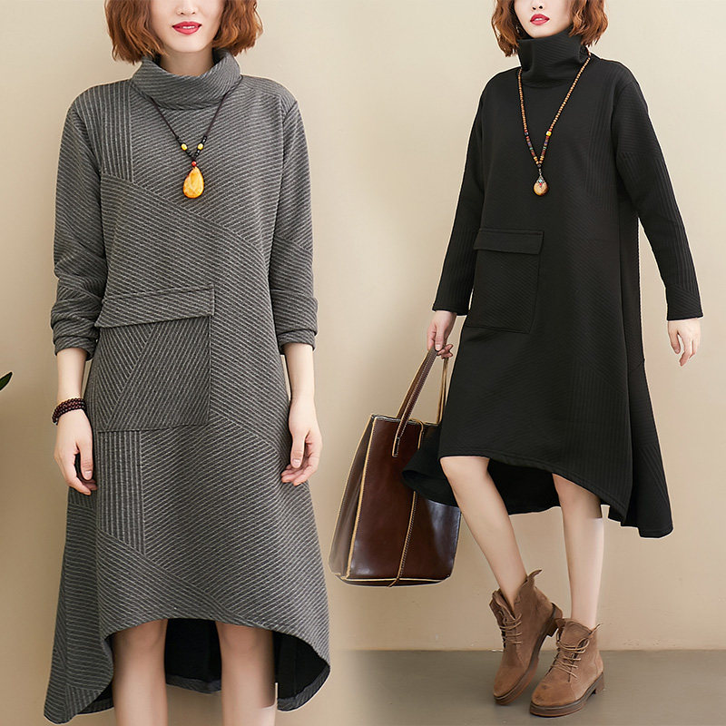 实拍文艺范高领宽松气质长裙不规则连衣裙厚长款内搭打底裙女,女装/女士精品,连衣裙,淘宝优惠券,粉丝福利购,淘宝优惠卷