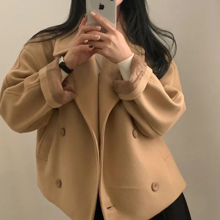 chic 韩版冬季复古英伦高级感翻领双排扣短款百搭毛呢风衣外套,女装/女士精品,毛呢外套,淘宝优惠券,粉丝福利购,淘宝优惠卷