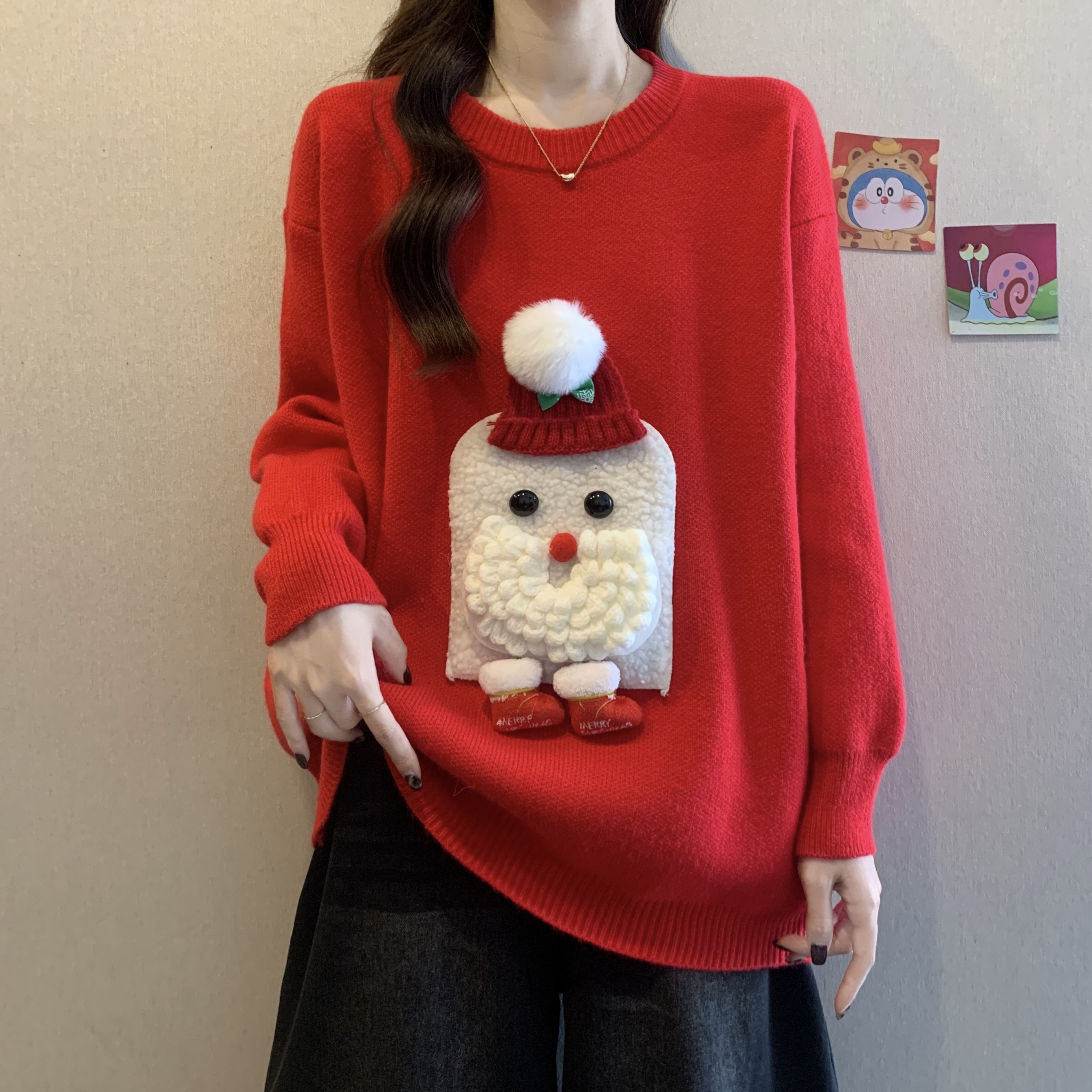 慵懒圣诞红色外穿大码女冬季加厚2025新款高级感超好看软糯羊毛衫,女装/女士精品,大码内搭,淘宝优惠券,粉丝福利购,淘宝优惠卷