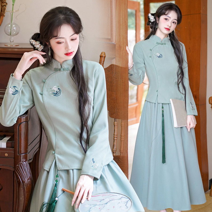 新中式国风改良旗袍刺绣淑女上衣复古修身手工盘扣茶艺服套装,女装/女士精品,上衣,淘宝优惠券,粉丝福利购,淘宝优惠卷
