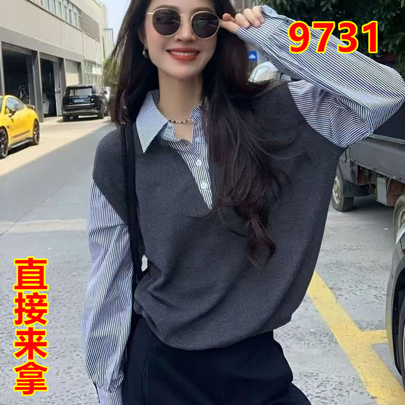 巨好看的早秋季韩系穿搭polo领假两件针织衫女chic别致高级感上衣