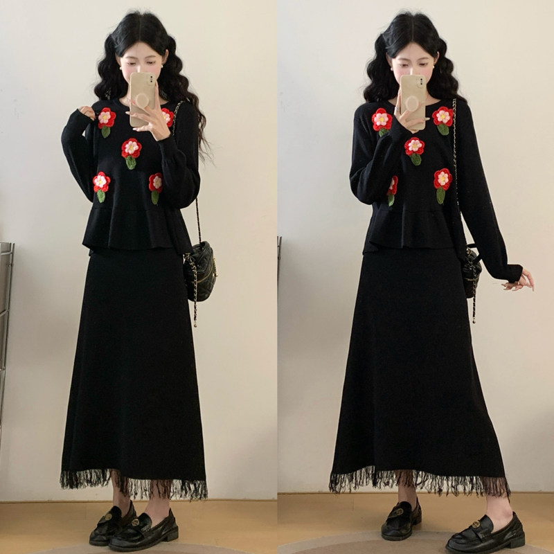 实拍大码女装秋冬套装甜美绣花上衣减龄收腰针织上衣背心裙两件套,女装/女士精品,大码套装,淘宝优惠券,粉丝福利购,淘宝优惠卷