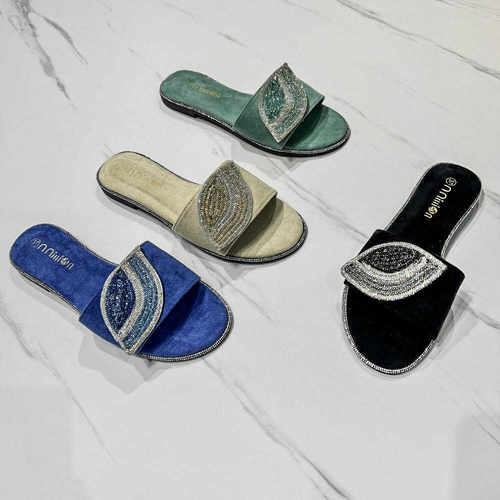 外贸平底鞋一字拖女鞋闪钻外穿时尚圆头潮流高档次气质slippers