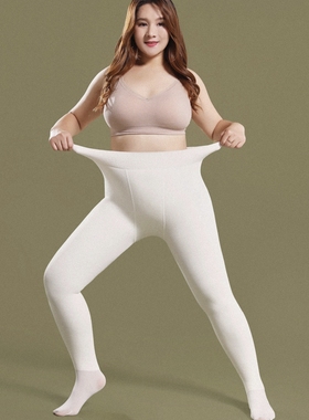 秋冬季加肥加大码超大版女童白色打底连裤袜子加厚加绒跳舞蹈儿童