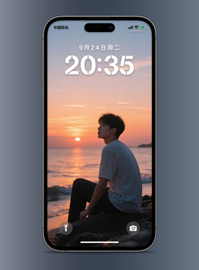 ins风夕阳海边少年主题手机壁纸，苹果安卓氛围感帅哥单张精选