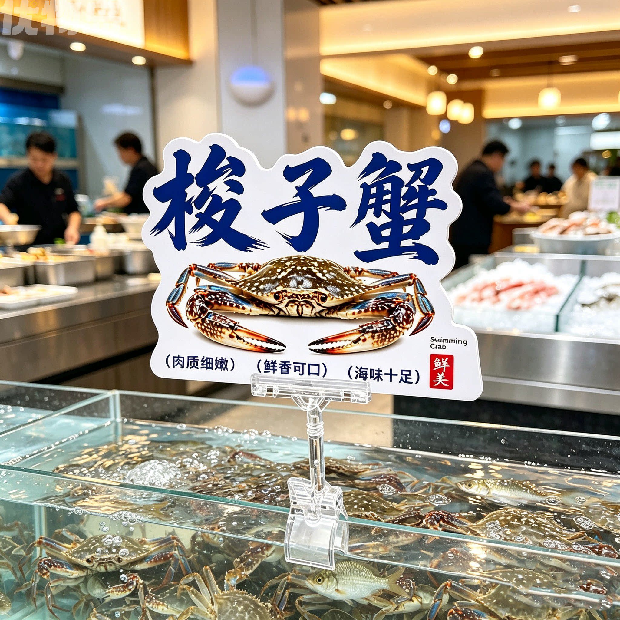 酒店餐饮海鲜店水产海鲜明档梭子蟹介绍价格雪弗板异形广告展示牌