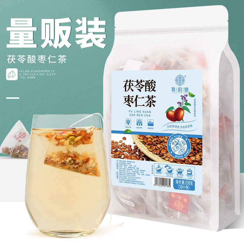 谯韵堂茯苓酸枣仁茶山药红枣百合重瓣红玫瑰麦芽三角包袋泡茶250g