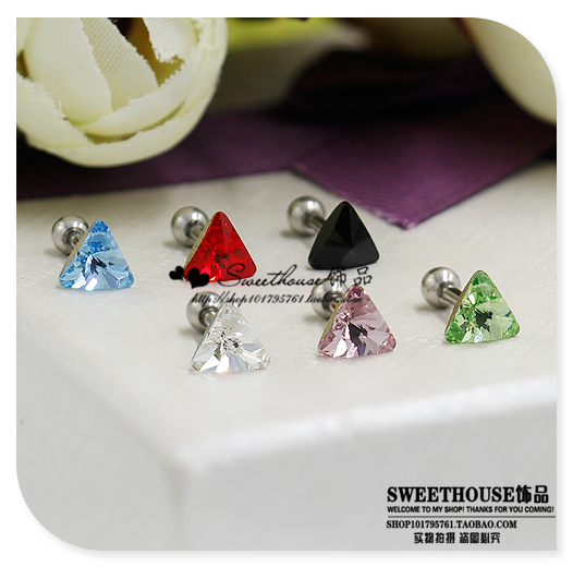 DIY三角形奥地利尖底钛钢小耳骨耳钉 双面水钻简约日韩白搭饰品女,饰品/流行首饰/时尚饰品新,耳钉,淘宝优惠券,粉丝福利购,淘宝优惠卷