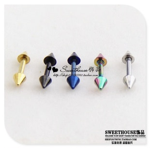 迷你双头尖锥哑铃款朋克直杆钛钢耳钉防过敏双面小耳骨饰品男女