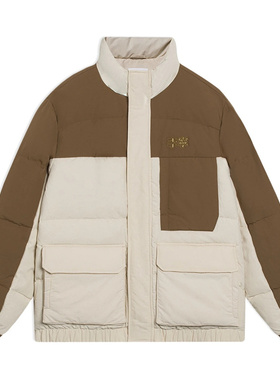 李宁运动潮流系列男子防泼水鸭绒短羽绒服AYMS061