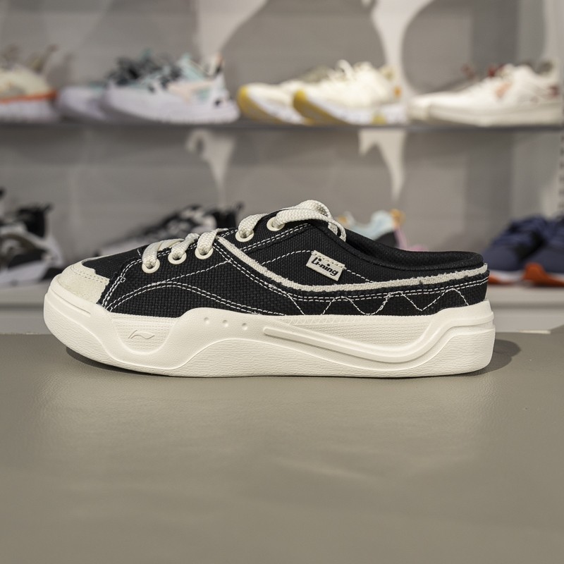 李宁轻帆MULE半拖鞋女子2025夏季透气经典休闲鞋帆布鞋AGCV066