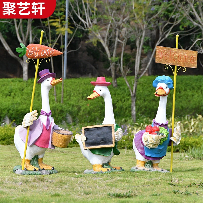 花园装饰品庭院摆件户外玻璃钢动物雕塑卡通鸭子花盆园林景观小品