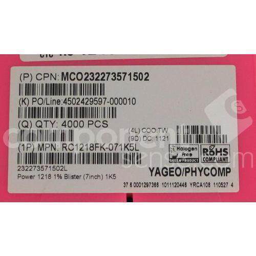 RC2010FK-0715RL| 国巨厚膜贴片电阻器2010 15ohm ±1% 3/4W