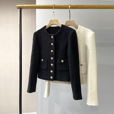 MD小香风短款单排扣圆领夹克外套