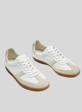 犀利哥MD女装 拼接绒面皮革真皮运动鞋 休闲百搭平底系带德训鞋女