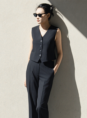 犀利哥 之禾原 精纺羊毛职场西装背心 通勤OL风黑色V领正装马甲女