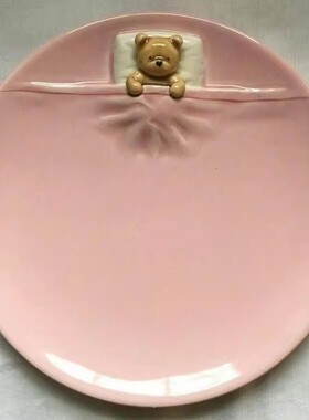 蓝色粉色盖被子小熊餐盘高颜值餐具盘子碟子