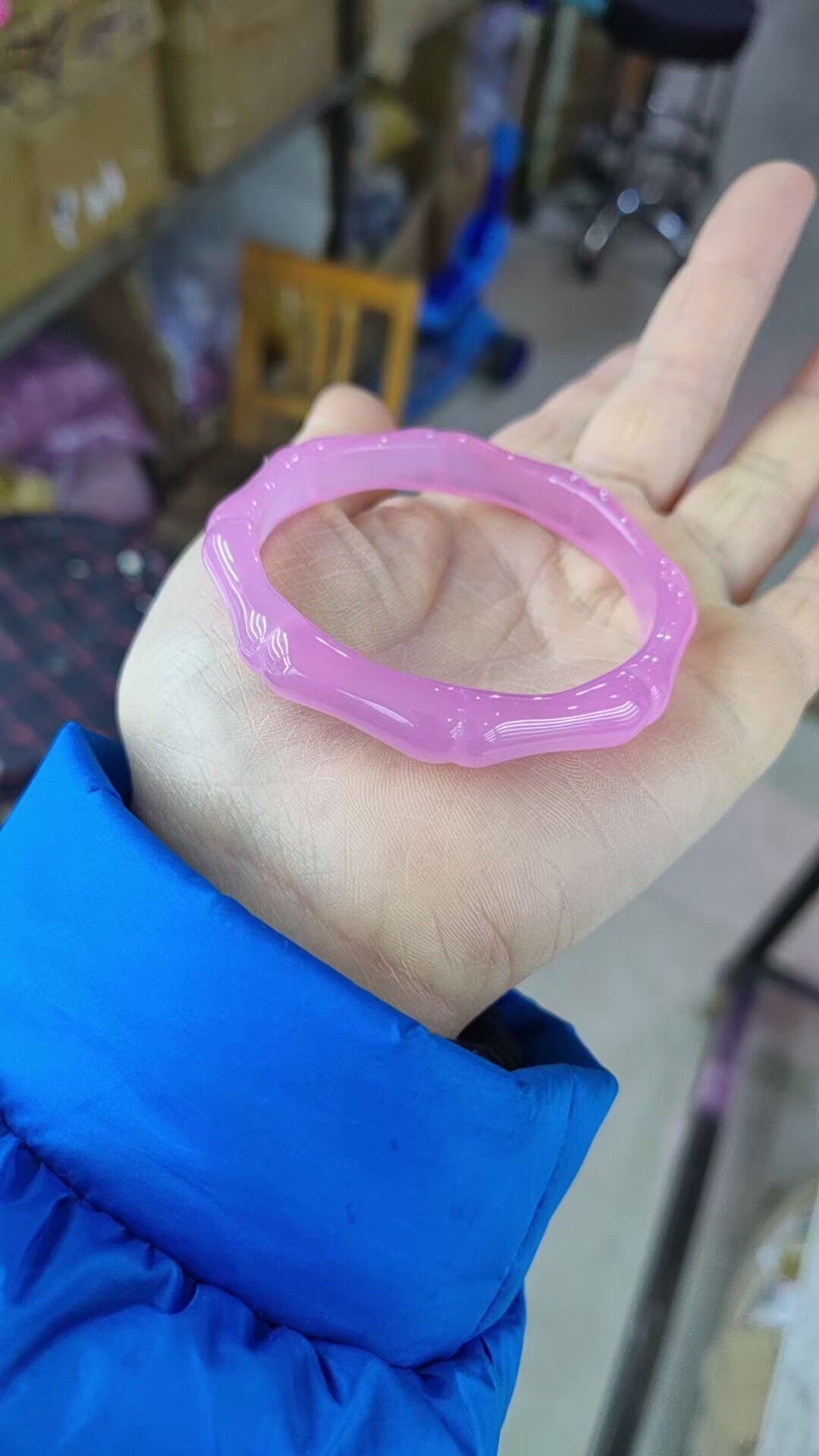 高冰玉粉竹节手镯半山半水女款少女玉髓女妈妈款玉镯玛瑙