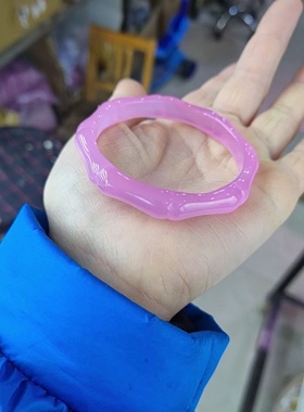 高冰玉粉竹节手镯半山半水女款少女玉髓女妈妈款玉镯玛瑙