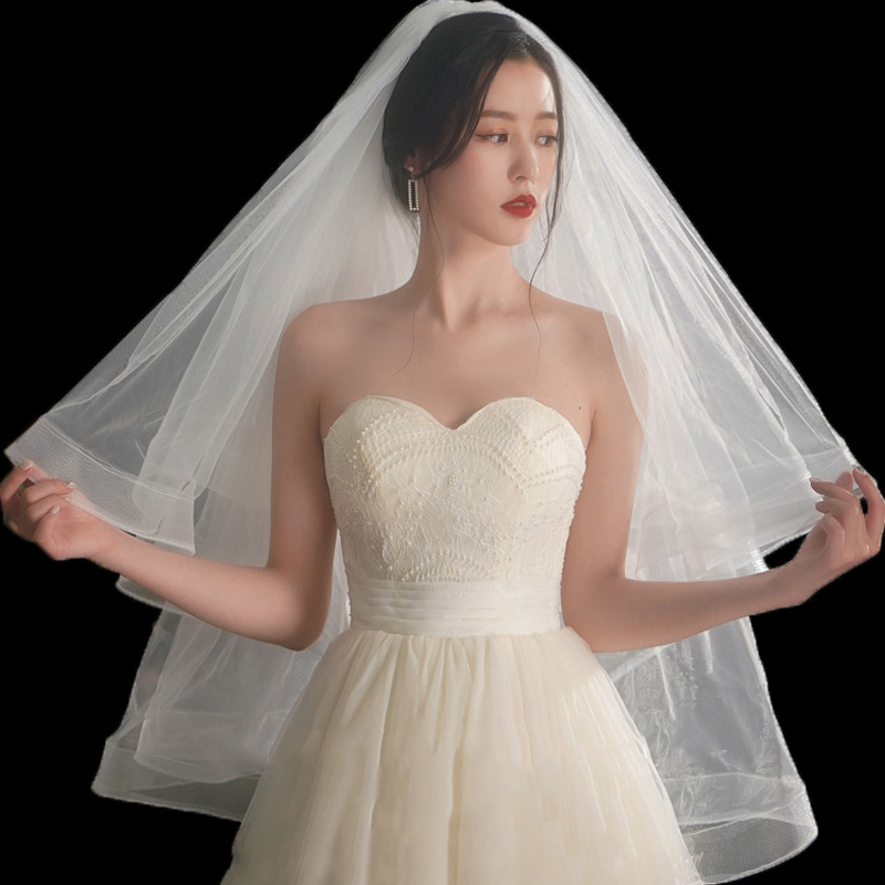 新娘结婚主婚纱头纱超仙森系网红拍照道具领证婚纱照白色头纱头饰