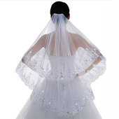 白色新娘亮片短款 新款 韩式 头纱新娘头纱可遮面简约百搭唯美头纱